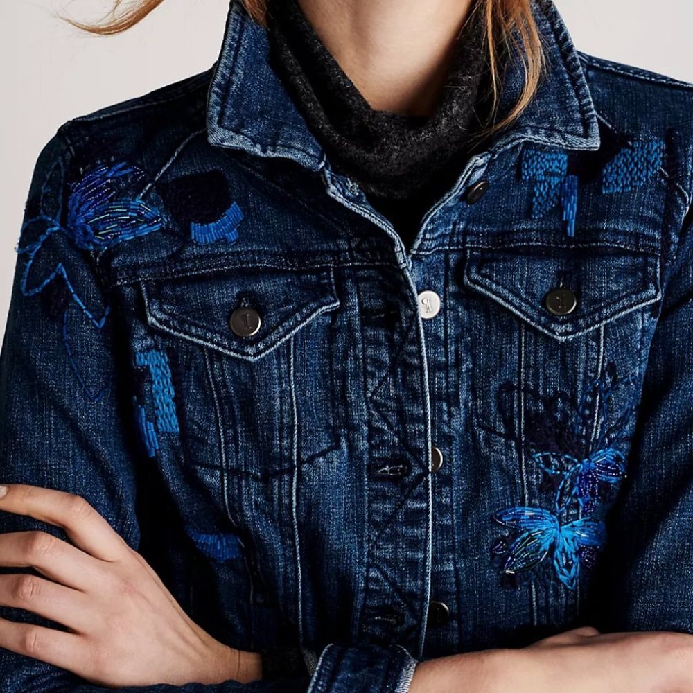 Anthropologie Pilco Sequined Denim Jacket Size Medium - Picture 3 of 4